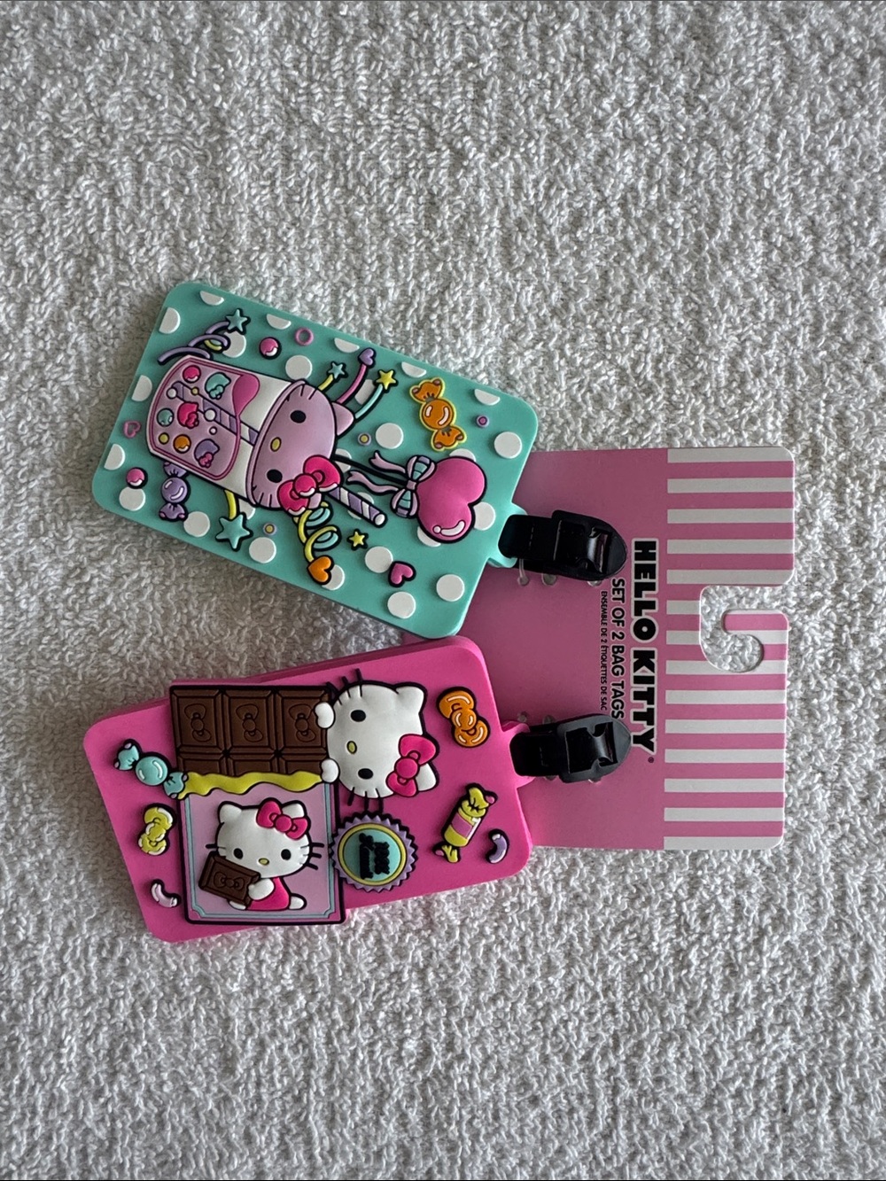 Hello Kitty Pink & Mint Cartoon Silicone Bag Tags Set of 2 - Picture 7 of 7